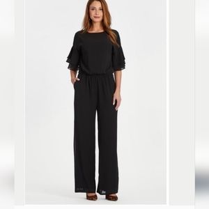 Anthropologie Black Tiered-Sleeve Wide-Leg Jumpsuit
